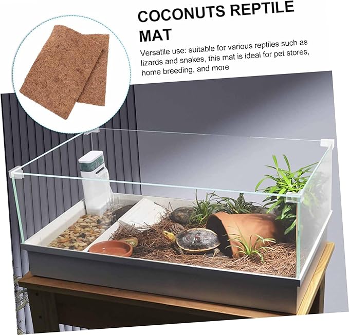 TOYANDONA 4pcs Natural Coconuts Fiber Reptile Mat Slip Resistant Bedding for Bearded Dragons Geckos Tortoises Safe Substrate for Terrariums Comfortable Habitat Flooring