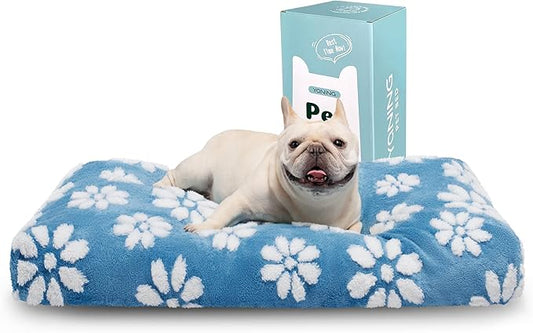 Dog Beds for Small Medium Dogs, Cute Thick Dog Bed for Crate Kennel, Fluffy Pet Bed with Removable Washable Cover and Anti-Slip Bottom, 30"x 20", Blue Flower