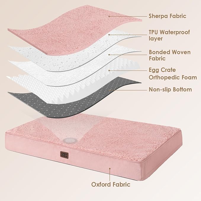 EHEYCIGA Orthopedic XXL Dog Beds for Jumbo Dogs with Removable Washable Cover for Crate, Pink, 47x29