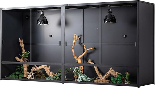 460 Gallon PVC Reptile Enclosure, 2 Pack 48"x24"x46" Connectable Cage with Kits(96"x24"x46"), Front Sliding Glass Doors with Lock, Stackable Tank for Bearded Dragon Ball Python