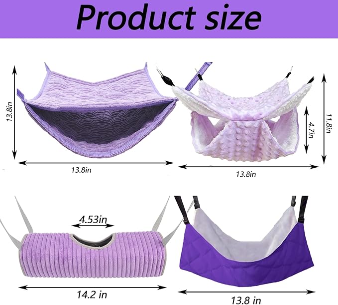 kathson 4 PCS Ferret Hammock Set,Guinea Pig Hammocks Hideout Bed,Ferret Hanging Play Tunnel,Soft Rat Hammock Sleep Beds Cage Accessories for Sugar Glider,Hamster Chinchilla