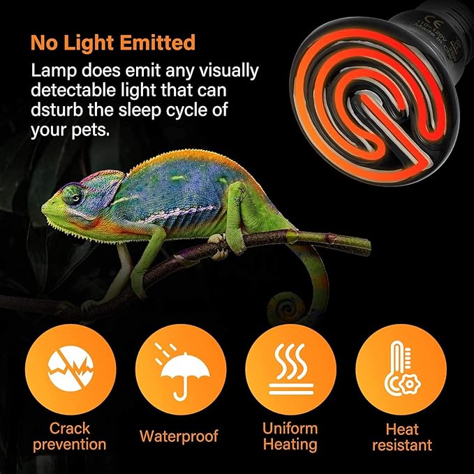 Simple Deluxe 25W/40W/50W/150W/250W Ceramic Heat Emitter Reptile Heat Lamp Bulb No Light Emitting Brooder Coop Heater for Amphibian Pet & Incubating Chicken, 25W(Mini), Black/2-Pack
