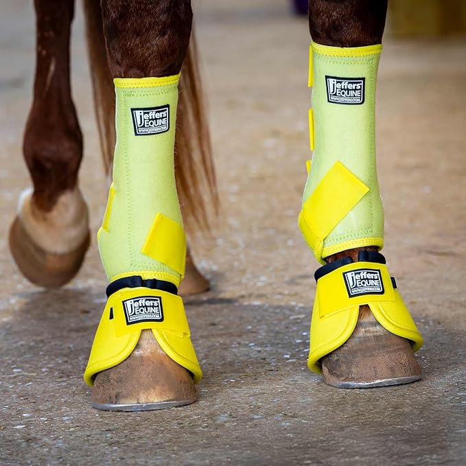 Jeffers Equine No Turn Bell Boots for Horses - Yellow, Medium | Shock Absorbing Hoof Protection | Secure Double Hook & Loop Closure, Perfect for Travel, Turnout, Training, & Riding - 1 Pair