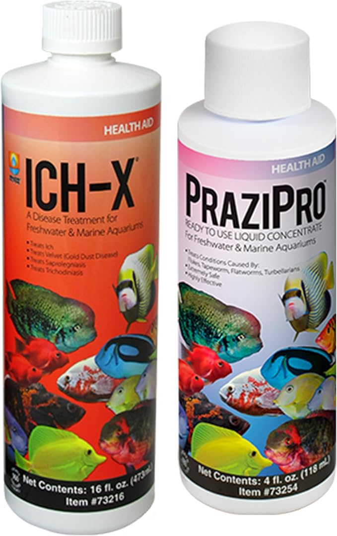 ICH X 16 fl oz, PraziPro 4 fl oz for Freshwater, Including Trinity Treats Microfiber Cleaning Cloth (ICH X for Freshwater Fish, PraziPro for Fish)