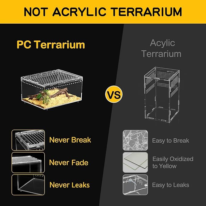 Reptile PC Terrarium 8" x 6" x 4", Tarantula Enclosure,Spider Tank Starter Kit, Hermit Crab Habitat,Lizard Enclosure,Insect Housing,Jumping Spider Cage (Small)