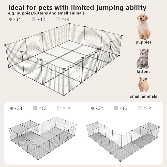 Pet Playpen Indoor, Transparent Clear + Wire Small Animal Playpen, 28 Panels (11.8") DIY Plastic Enclosure, Expandable Pet Fence Indoor for Guinea Pigs, Bunny, Hamsters, Hedgehogs, Puppies & Kittens