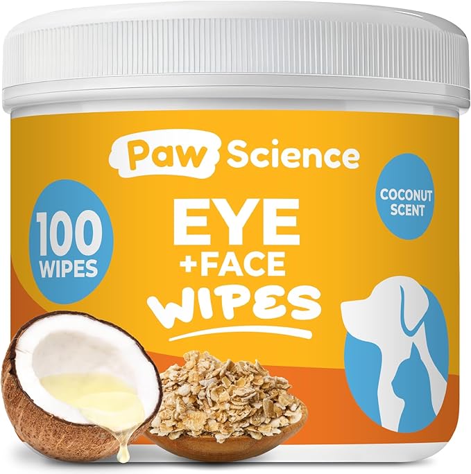 Paw Science Dog Eye Wipes - Hypoallergenic Eye & Face Wipes for Dogs, Cats, & Puppy - Pet Tear Stain Remover & Cleaner - Gently Cleans & Removes Discharge, Crust, & Gunk (Coconut)