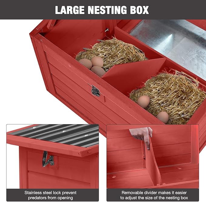 80’’ Chicken Coop with Wheels, Outdoor Wooden Chicken House with Nesting Box, Poultry Chicken Cage with Weatherproof Roof and Leakproof Pull-on Tray, Large Chicken Coops with 2-4 Chickens (Red)