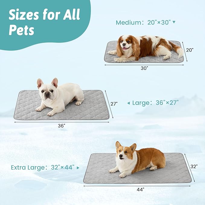 COZY KISS Dog Cooling Mat 20"x30" Q-Max>0.4, Waterproof Pet Bed Cover, Non-Slip Dog Bed Mat, Washable Cooling Pad for Small Dogs, Cats, Crate, Couch, Furniture Protector (Gray)