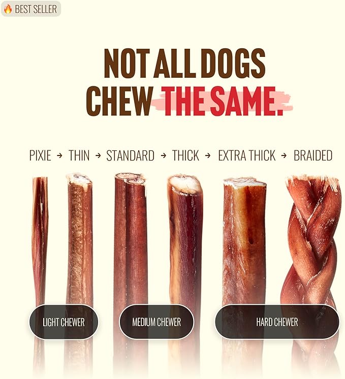 Natural Farm Odor-Free Thick Bully Sticks (6”, 18-pack) ALL-NATURAL Long-Lasting Dog Chews, 100% Beef Pizzle, Grass-Fed, Grain-Free, Protein for Muscle Development & Energy, Perfect For Medium Chewers