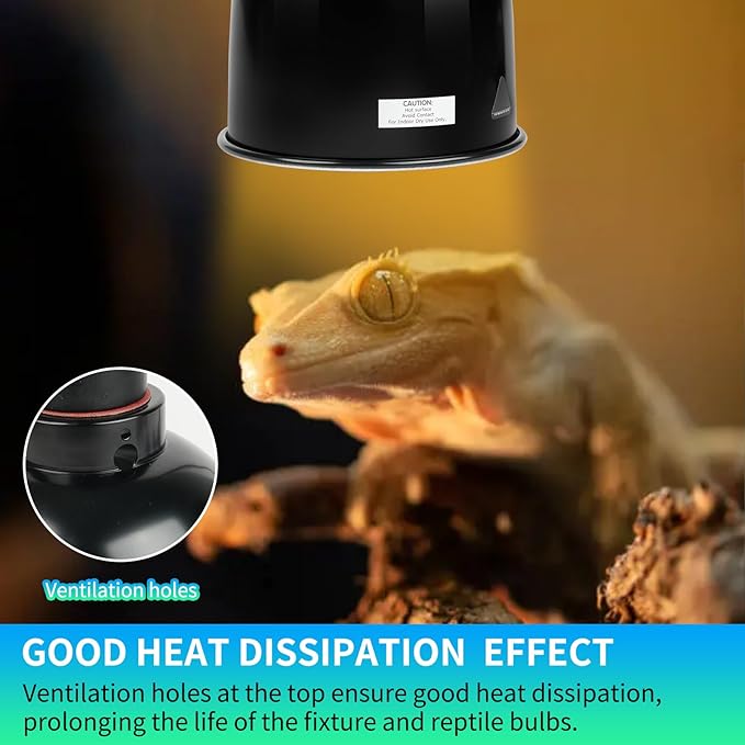 LUCKY HERP Reptile Light Fixture with Dimming Thermostat & Timer, Aluminum 5.5inch Deep Dome Reptile Lamp Fixture, Heat Lamp Fixture for Reptile Bulb Basking Heat Bulb, Max 100W