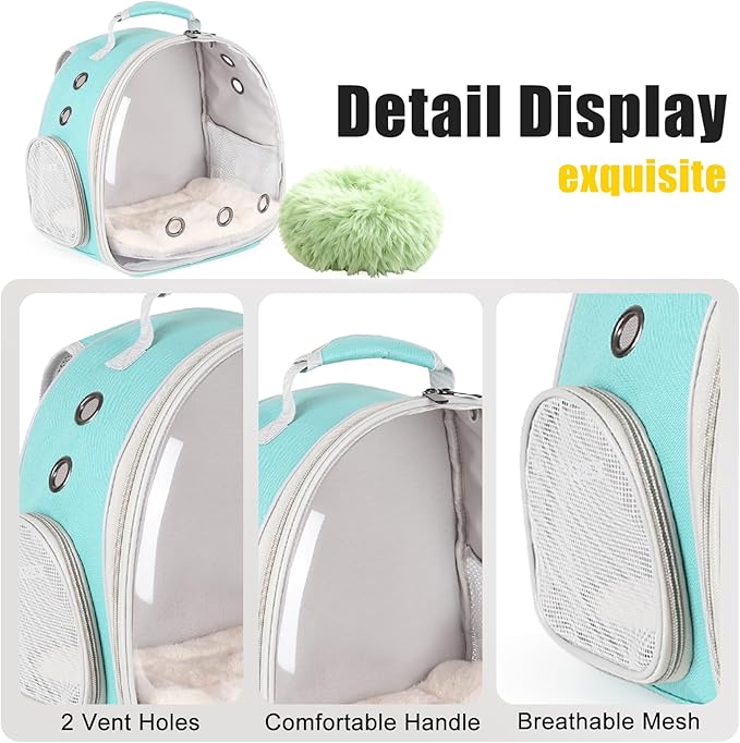 2-Pack Guinea Pig Backpack and Burrowing Bed, Portable Small Animal Cage with Bubble Clear Window, Plush and Fluffy Hideaway Pet Bed for Piggies, Hamster