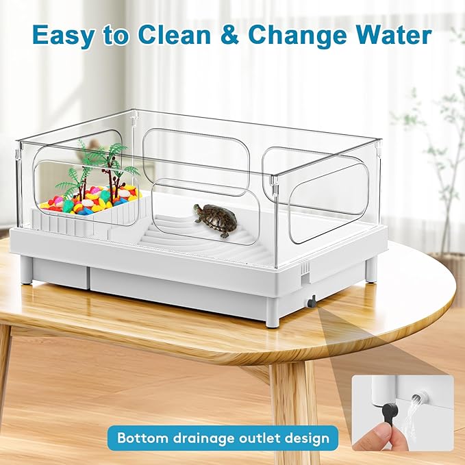Turtle Tank Kit - Starter Aquarium with Filter, Brush, Easy to Install & Clean, for Turtles, Crabs, Small Reptiles