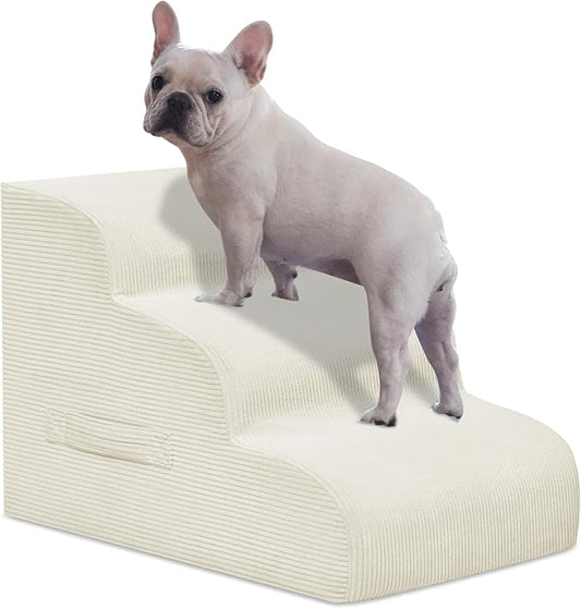 Mesa Lemon Dog Steps for Small Dogs, 3-Step Pet Ramp Stairs for High Beds and Sofa, Non-Slip Pet Stairs for Small Dogs and Cats, Removable and Easy to Clean Cover, Beige
