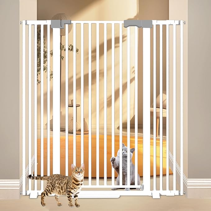 51'' Extra Tall Cat Gate for Doorways 30-49.2'' Wide, Climb Proof Pet Dog Gates for Kitten Dogs, Pressure Mounted No Drilling Cats Fence Barrier White