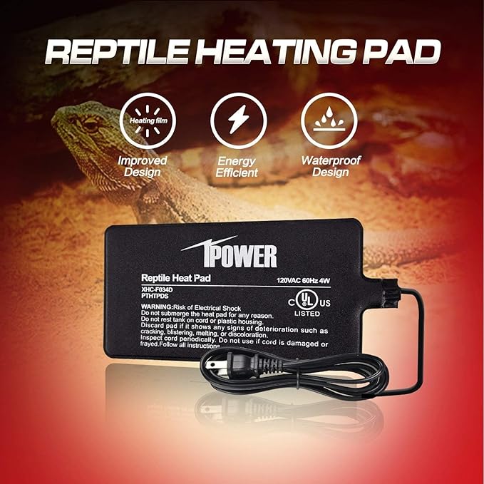 iPower Reptile Heat Pad 4X7 Inch 4W Heating Mat with Digital Thermometer for Turtle, Lizard, Frog, Snake, Reptile, and Other Small Animals