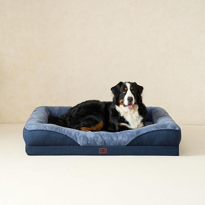 EHEYCIGA Orthopedic XL Dog Bed for Large Sized Dog, 48x35x7.5 Inch Extra Large Memory Foam Dog Couch Bed with Sides, Waterproof Liner & Washable Removable Cover, Bolster Pet Sofa, Navy