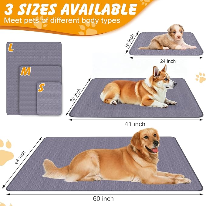 60x48 in Washable Pee Pads for Dogs, 2 Pack Reusable Puppy Pads, Waterproof Non-Slip Pet Pee Pads, 4 Layer Design Pet Training Pads for Dogs, Cats, Bunny(Grey