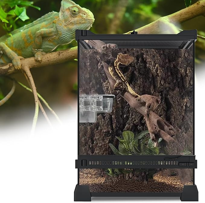 Reptile Terrarium 8"x8"x12" Mini, Front-Opening Glass Tank with Mesh Lid & Lock, 360° Glass Enclosure for Small Reptiles, Frogs, Tarantulas, Jumping Spiders & Geckos