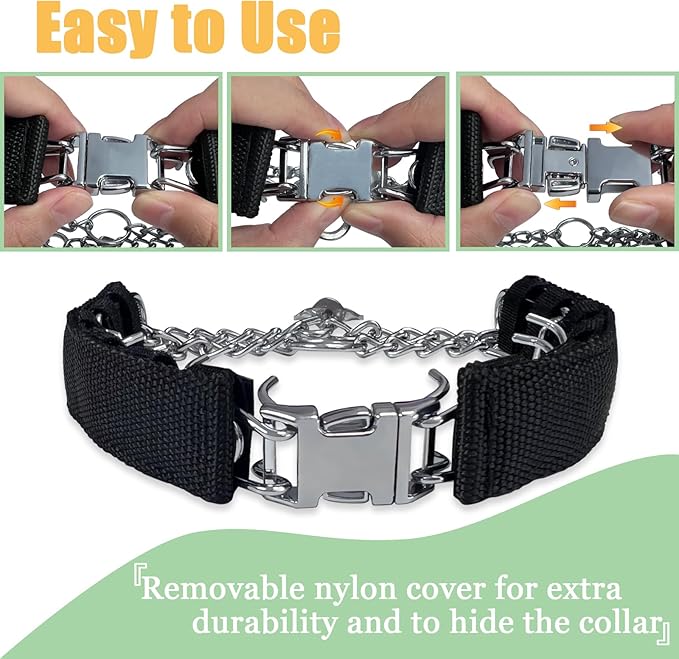 Prong Training Collar for Dogs, Adjustable Dog Pinch Collar with Quick Release Buckle, No Pull Collar for Small Medium Large Dogs, Extra Link and Caps