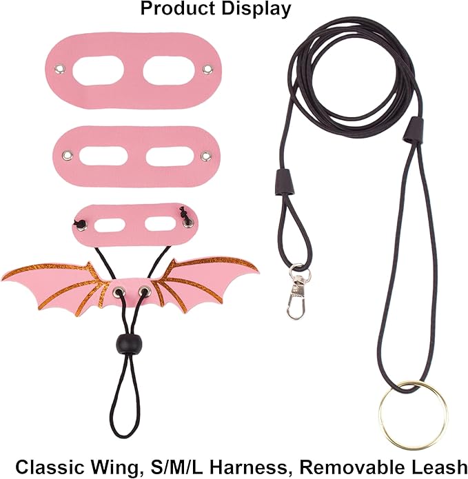 ADOGGYGO Bearded Dragon Leash Harness, 3 Size Pack Pink Lizard Wing Harness with Removable Leash for Bearded Dragon Lizard Reptiles