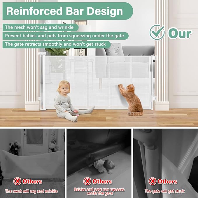 Reinforced 26 Inch Tall Retractable Baby Gates to Step Over 55" Wide Small Outdoor Retractable Child Gates for Doorways Short Retractable Dog Gates for Baby Indoor Retractable Stairs Gate for Kids
