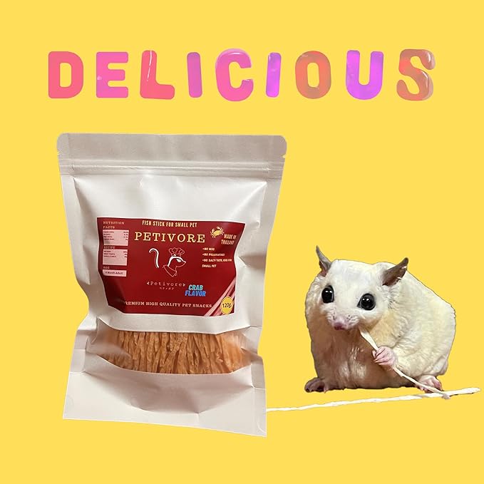 Crab Flavor - Premium Large Pack Fish Snack for Sugar Glider and Small Exotic Pet - Made from Real Fish - Hamster, Squirrel, Marmoset - Delicious Treats (120g)