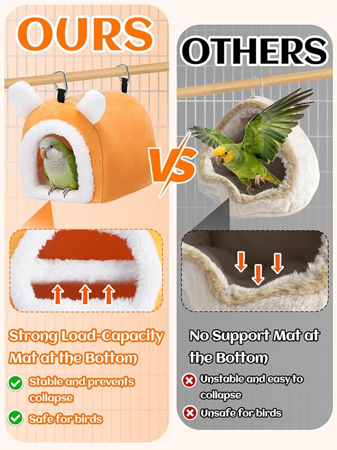 MEWTOGO Stable Warm Bird Nest - Winter Plush Comfortable Bird House with Strong Load-Bearing Mat & Wide Entry for Cage Accessories, Medium Birds Bed for Cockatiel Lovebirds Quaker