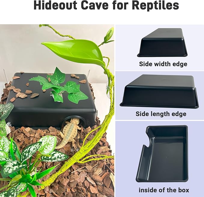 11.5in Reptile Humid Large Hide Cave, Moist Hideout for Gecko, Lizard, Snake - Natural-Looking Shelter for Humidity Retention & Shedding Support, with Easy-Clean Design (11.5"x7.8"x2.7")