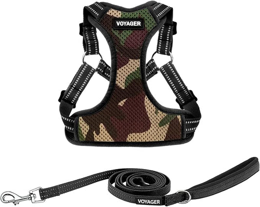 Best Pet Supplies Voyager Adjustable Step-in Flex Breathable Mesh Dog Harness for Small Medium Large Dogs Leash Set (Army Base), XS