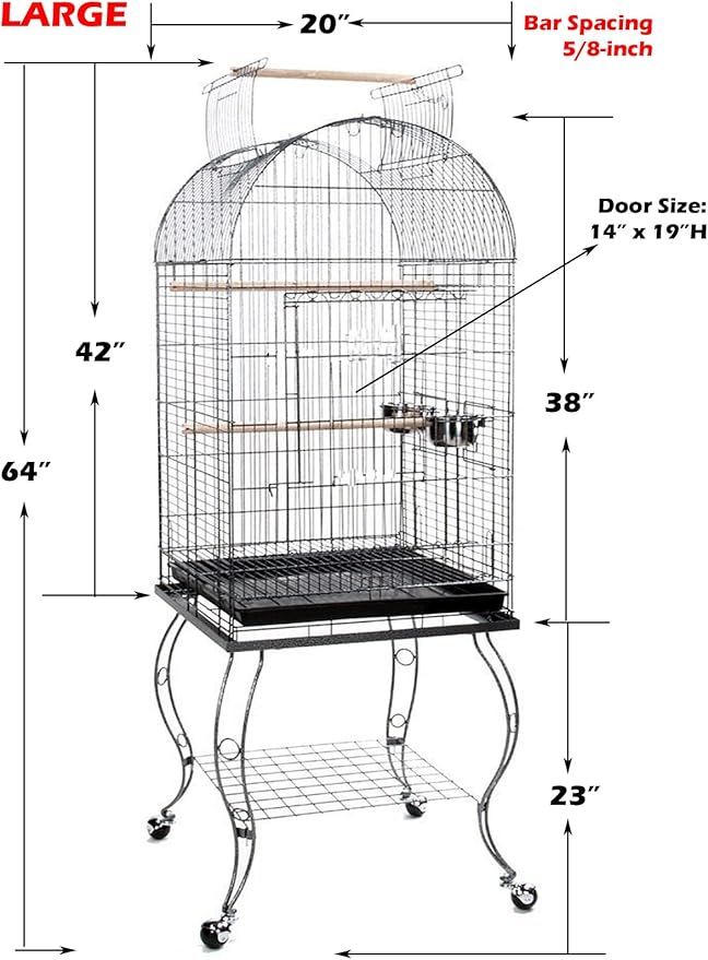 Large 64-Inch Open/Close Dome Roof Perch Stand Top for Parrot Lovebird Cockatiel Cockatiels Parakeets Bird Cage with Removable Stand
