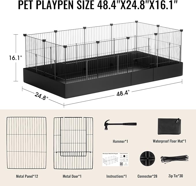 PAWING 12 Panels Small Animal Playpen with Waterproof Mat - Durable Metal Wire Yard Fence for Guinea Pigs, Kittens, Puppies, Hamsters, and Hedgehogs - Indoor & Outdoor Pet Cage