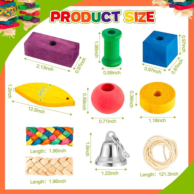 Shappy DIY Bird Toy Making Kit for Parrot 228 Pcs Colorful Multi-Shaped Wood Blocks, DIY Bird Cage Chewing Toys Kit Biting Tearing Playing Training Gifts for Parakeet, Macaws, Cokatoos, African Grey