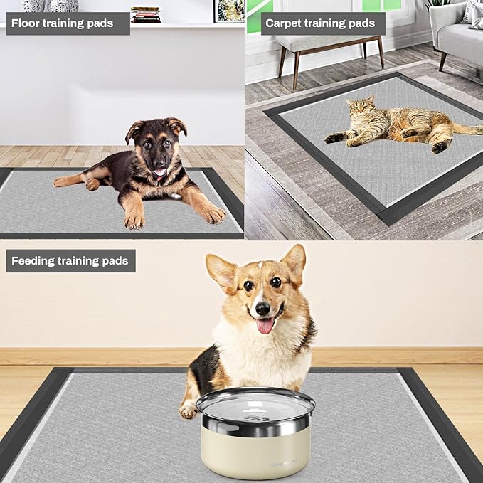 Charcoal Puppy Pads 28x34 Inches Extra Large Dog Pee Pads Odor-Control & Leak-Proof Disposable Pet Training Black New Edge-Wrapping Thicken Potty Pad for Dogs, Cats, Rabbits (30 Pieces)