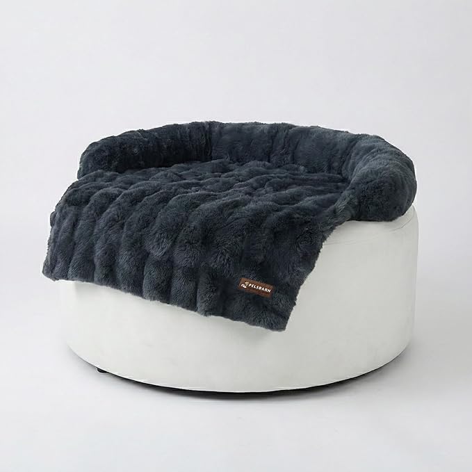 Pelsbarn Dog Bed for Couch, Luxurious Sofa Bed for Dogs with Non-Slip Oxford Bottom - Faux Rabbit Fur with Removable Cover, Large, Gray - 33x33 in