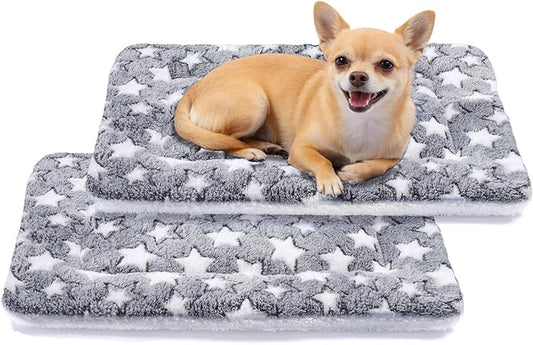 Mora Pets Dog Bed Crate Pad Ultra Soft Pet Bed with Cute Star Print Washable Reversible for Large Medium Small Dogs 21 x 12 inch 2 Pack Grey