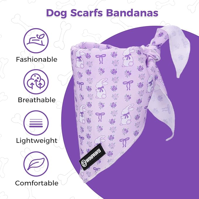 Dog Harness and Leash Collar Set with Dog Poop Bag Holder and Bandanas, Escape Proof Adjustable Puppy Cat Vest with Soft Mesh Padded, Pet Supplies for Small Medium Large Dogs Kitten(Purple, M)