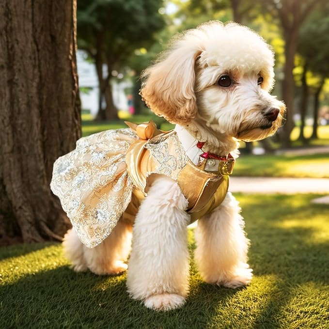 Lolita Luxury Dog Princess Dress for Small Dogs Girls,Embroidered Sweet Pet Clothes Wedding Birthday Party Puppy Dresses,Cat Apparel Accessories Costumes Outfit Skirt（X-Large）