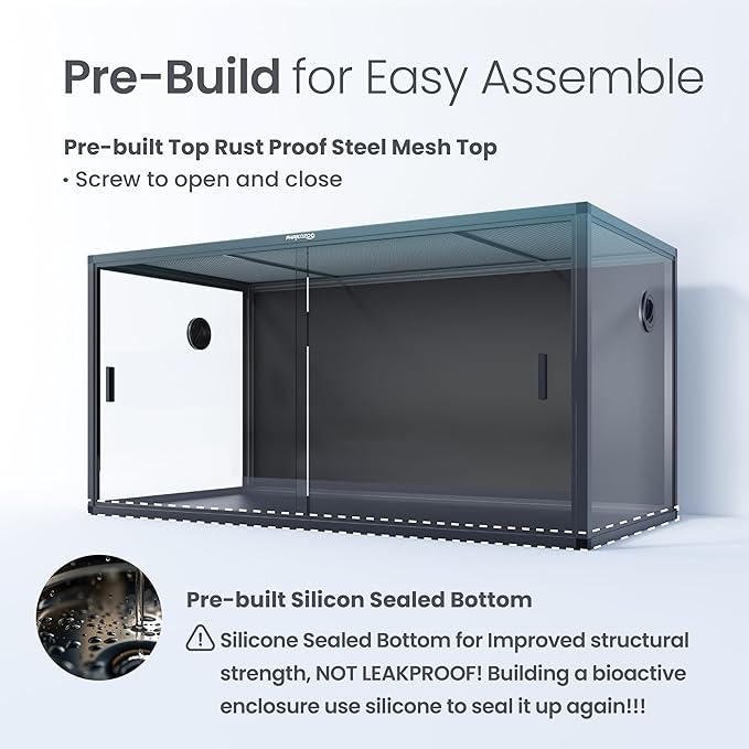 Phailozoo 120 Gallon Bearded Dragon Tank,48" x 24" x 24" Reptile Tank with Sliding Door Top Screen Ventilation, Front Opening Reptile Enclosure for Easy Maintenance