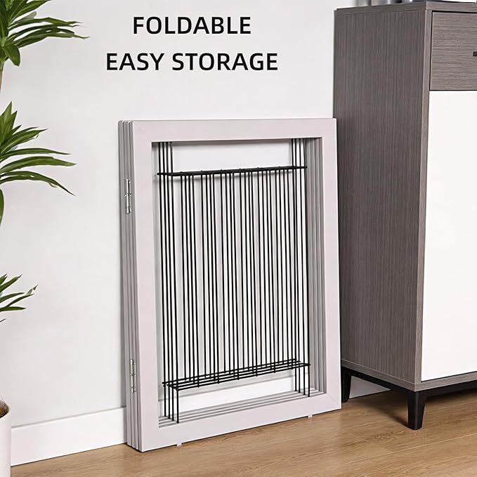 ZJSF Freestanding Dog Gate Indoor, Foldable Dog Fence for Doorways,Hallways or Stairs, Sturdy Wood Extra Wide Pet Gate with Support Feet,Grey,24 "Height-3 Panels