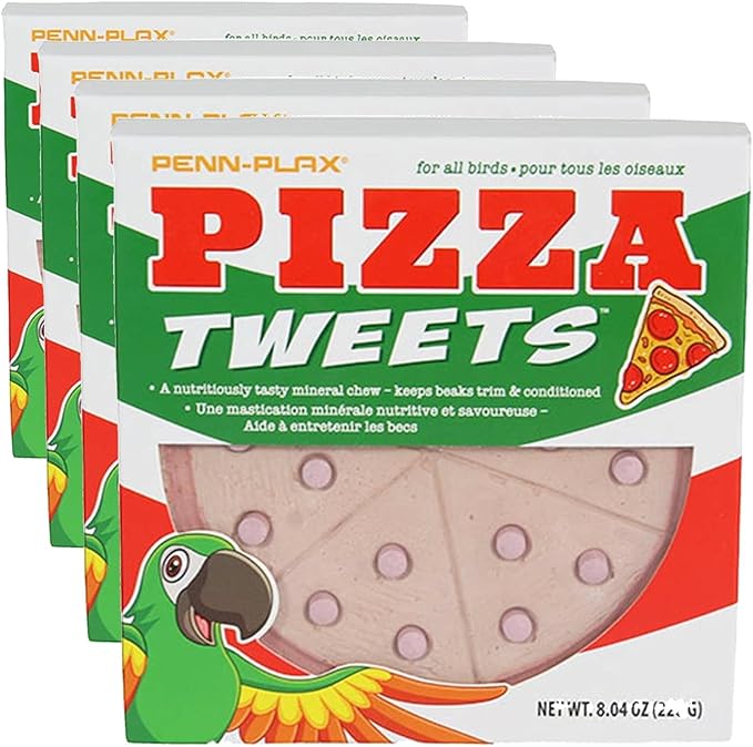 Penn-Plax Tweet Eats: Pizza Tweets â€“ Nutritious and Tasty Mineral Chew â€“ Safe for All Birds â€“ Keeps Beaks Trim and Conditioned â€“ 1 Piece (Pack of 4)