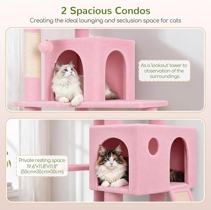 Globlazer Pink Heavy Duty Cat Tree, 70 inch Sturdy Cute Cat Tower for Indoor Cats Extra Large Cat Tower with Scratching Post, Hammock, Cat Condo for Adult Cats Kittens, F70 Pro, Pink - Image 3