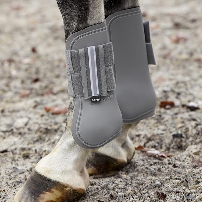 HORZE Adepto Open Front Tendon Boots | Durable Shell with Neoprene Lining - Steel Grey - Warmblood