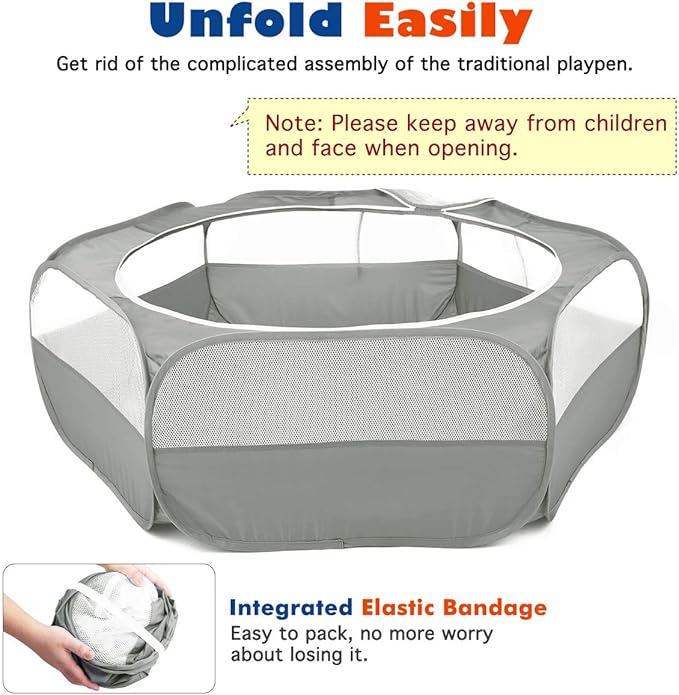 VavoPaw Small Animals Playpen, Waterproof Breathable Indoor Pet Cage Tent with Zipper Cover, Portable Outdoor Exercise Yard Fence for Kitten Hamster Bunny Squirrel Guinea Pig Hedgehog, Gray
