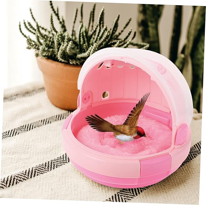 BESPORTBLE 1set Portable Parrot Cage Ventilation Design for Safe Travel Pet Carrier for Birds Hamsters and Animals Lightweight and Breathable Nest Pad Included