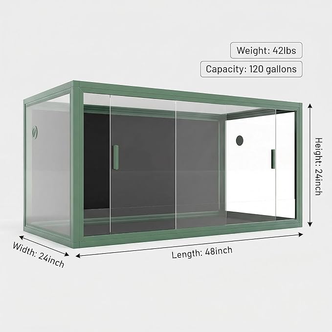 120 Gallon Reptile Terrarium 4x2x2, Extra Large Glass Enclosure with Sliding Doors, Heavy-Duty Screen Top Ventilation, Secure Anti-Escape Habitat for Bearded Dragons, Lizards & Snakes - Green