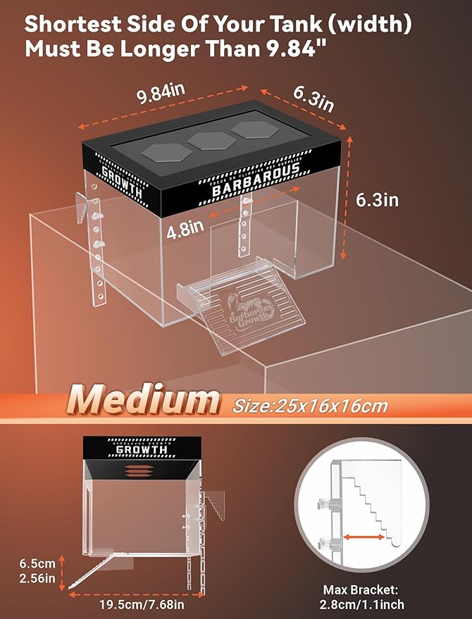 GOZILLA Adjustable Turtle Basking Platform with Basking Lamp, 9.8x6.3x6.3''Acrylic Turtle Topper & Dock, Hanging Platform Enclosure Warm Room for Small Turtles, Reptiles.(Medium)