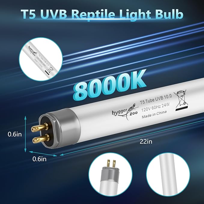 3-Pack UVB Reptile Light 10.0 Bulb 24W T5 Fluorescent Desert Lamp UVA for Bearded Dragon Tortoise Reptile & Amphibian