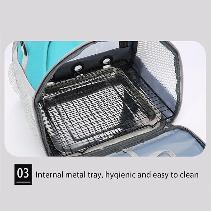 Parrot Carrier Travel Bird Carrier 12 * 8 * 10in Panoramic View with Plush Mat Metal Tray Grid Foot Pad for Parrot Hamster Hedgehog Rabbit Sugar Glider (Green)