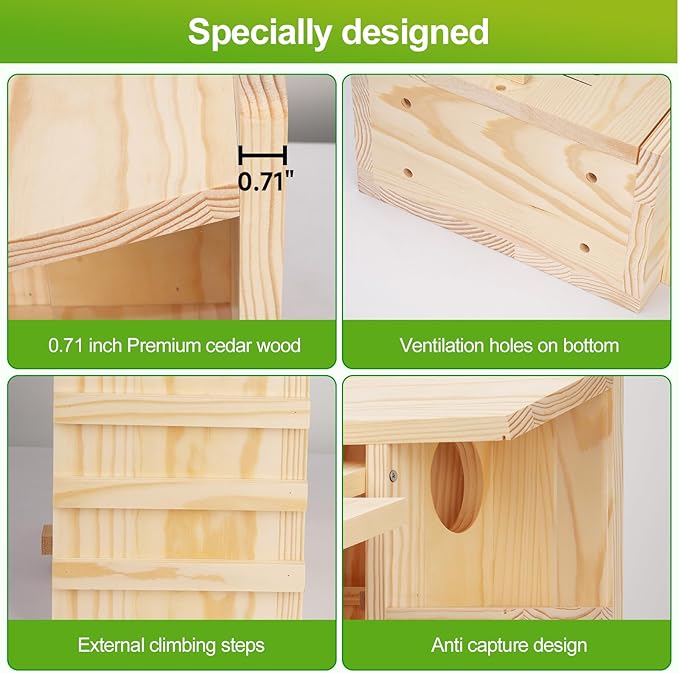 Large Wooden Squirrel House for Outside, Predator Guard Squirrel Nesting Box, Easy Assembly Outdoor Shelter for Squirrels & Chipmunks, Weatherproof Pine Wood Wildlife Habitat